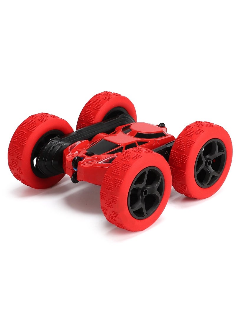 360° Rotating Remote Control Car for Kids - Double Sided 4WD RC Stunt Car with Headlights, 2.4GHz Off-Road Electric Race Toy, Rechargeable Stunt Drifting Car (Red) for Ages 3+