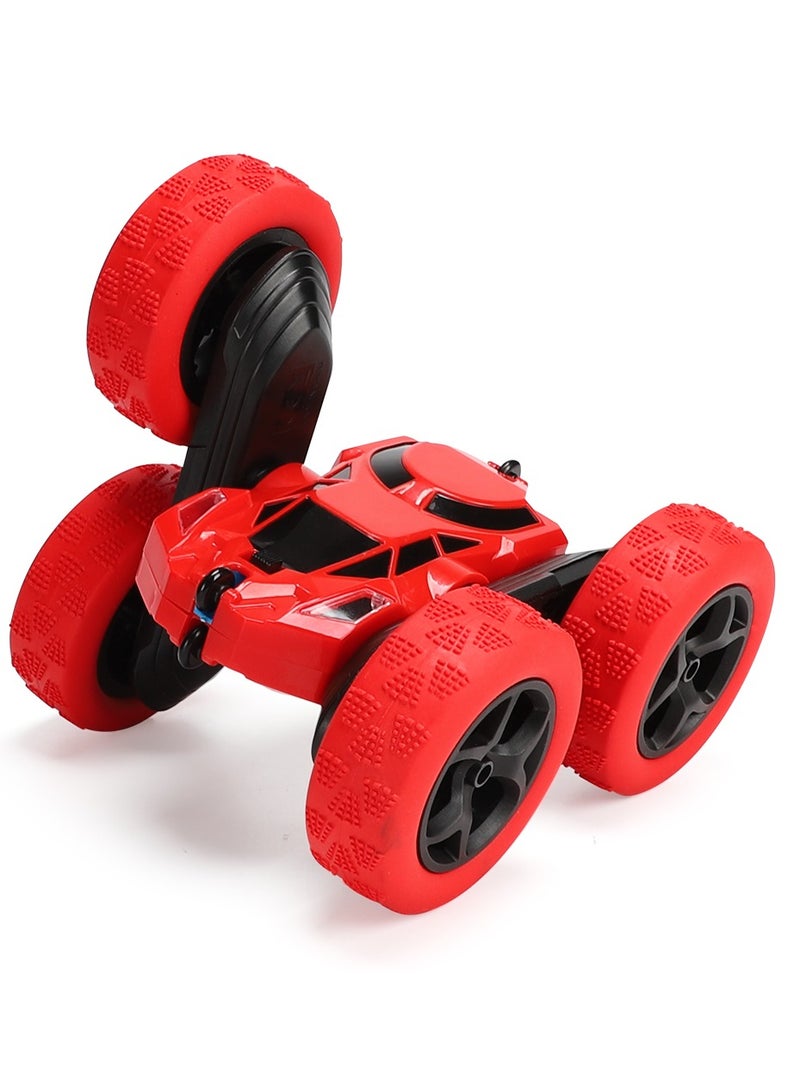 360° Rotating Remote Control Car for Kids - Double Sided 4WD RC Stunt Car with Headlights, 2.4GHz Off-Road Electric Race Toy, Rechargeable Stunt Drifting Car (Red) for Ages 3+