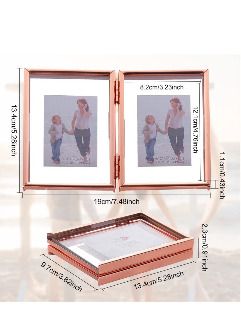 SYOSI Folding Double Metal Photo Frames Double-Sided Metal and Glass Picture Frames Hinged Family Photo Frame for Desktop or Tabletop DIY Frame Foldable(3x5 inch)