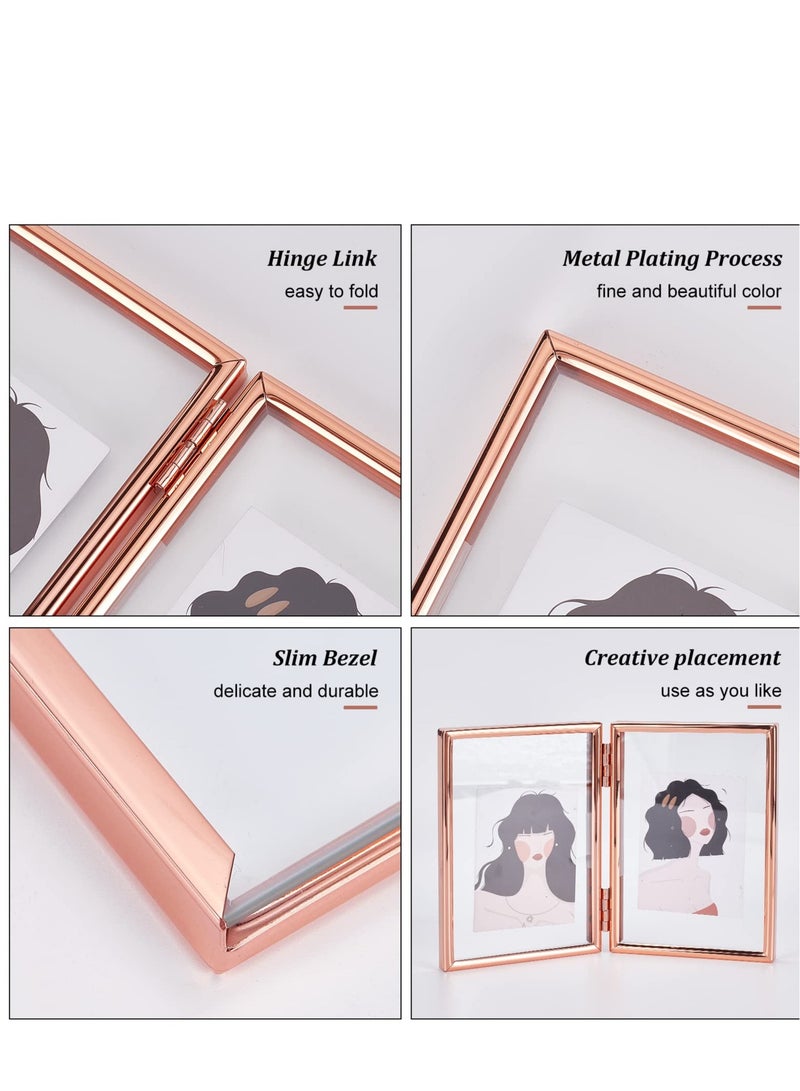 SYOSI Folding Double Metal Photo Frames Double-Sided Metal and Glass Picture Frames Hinged Family Photo Frame for Desktop or Tabletop DIY Frame Foldable(3x5 inch)