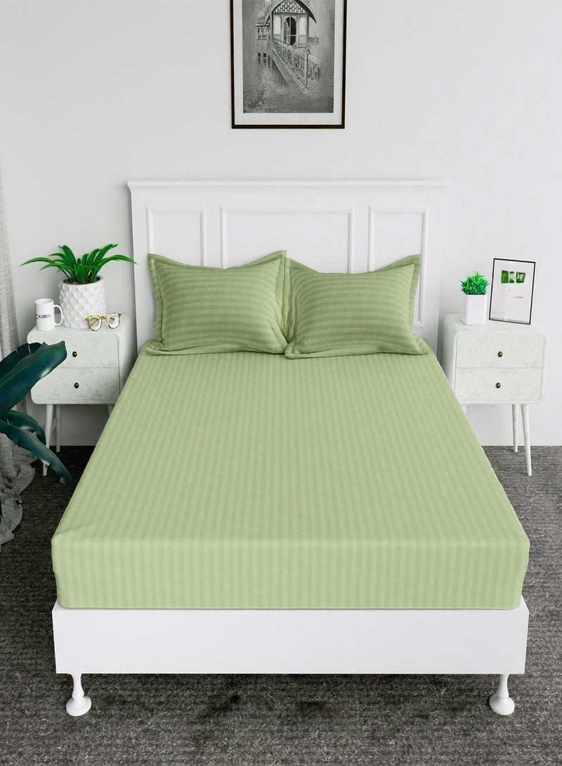 2-Set Fitted Bed Sheets +  Pillow Covers, King/Queen/Double/Single Sizes, Color Green