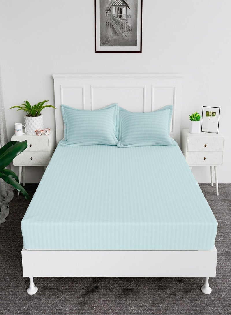 2-Set Fitted Bed Sheets +  Pillow Covers, King/Queen/Double/Single Sizes, Color Sky Blue