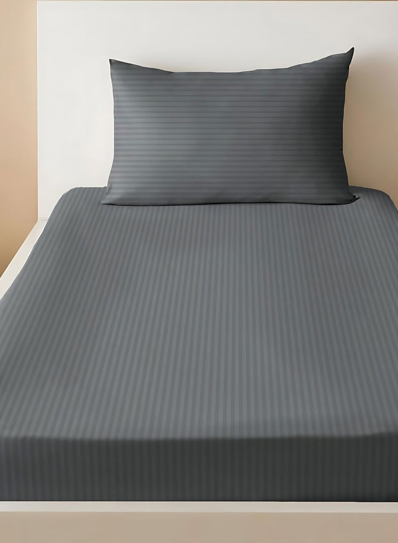 2-Set Fitted Bed Sheets +  Pillow Covers, King/Queen/Double/Single Sizes, Color Grey