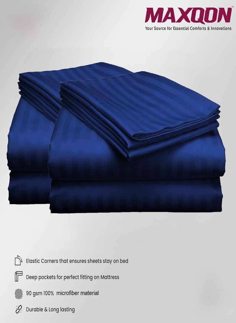 2-Set Fitted Bed Sheets +  Pillow Covers, King/Queen/Double/Single Sizes, Color Blue