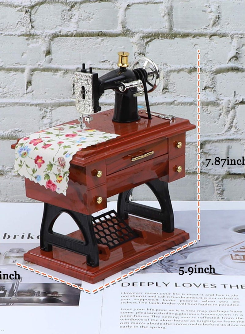 Vintage Hand Cranked Sewing Machine Music Box Mini Musical Table Decor Gift Idea