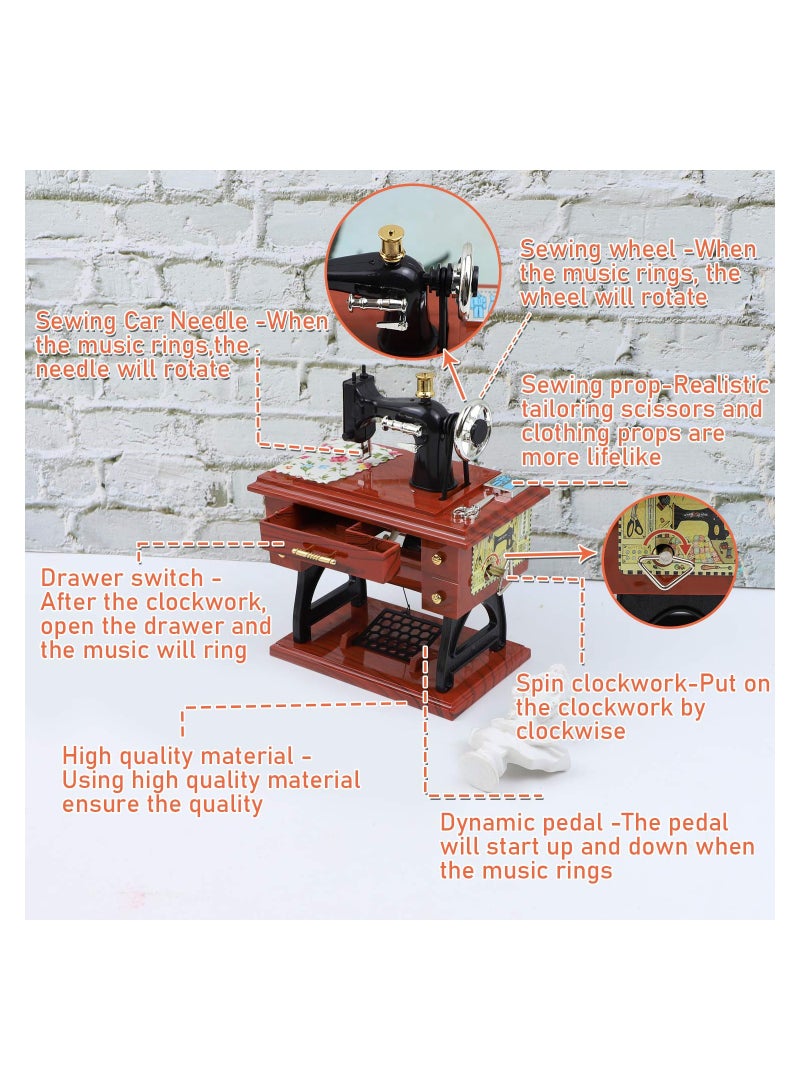 Vintage Hand Cranked Sewing Machine Music Box Mini Musical Table Decor Gift Idea