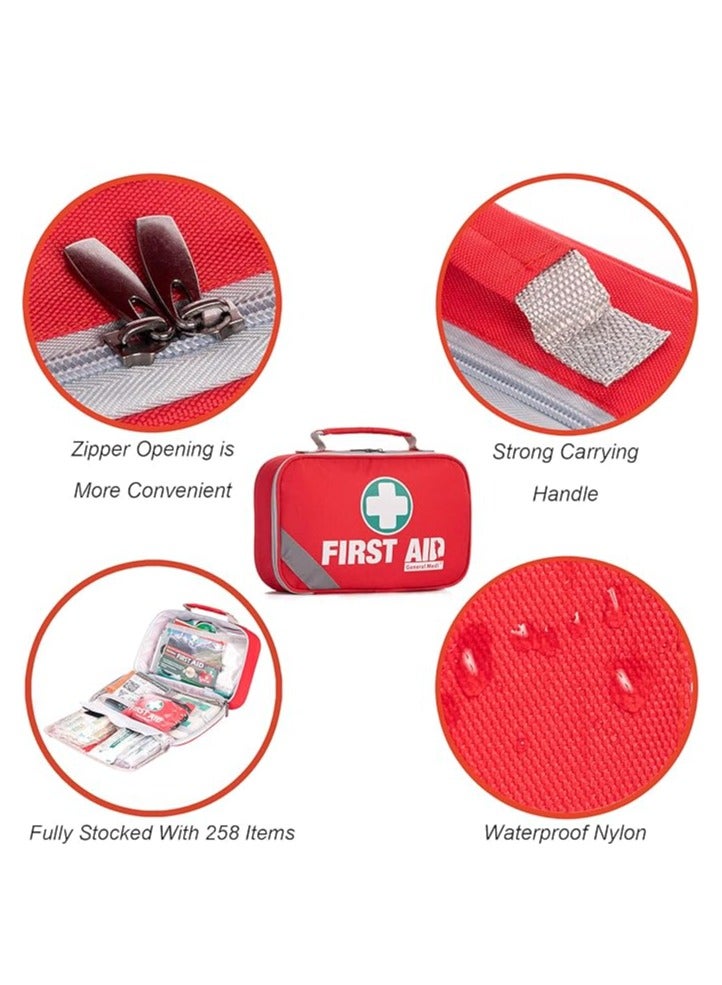 2-in-1 First Aid Kit (215 Piece Set) + 43 Piece Mini First Aid Kit -Includes Eyewash, Ice(Cold) Pack, Moleskin Pad and Emergency Blanket for Travel, Home, Office, Car, Workplace