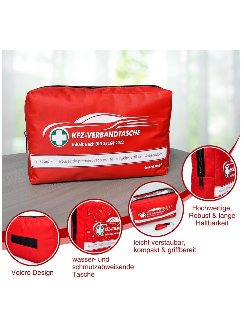 First Aid Kit, DIN 13164, Contains Premium Medical Supplies for Car Travel, Home, Office, Vehicle, Camping, Workplace & Outdoor