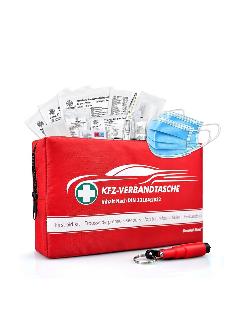 First Aid Kit, DIN 13164, Contains Premium Medical Supplies for Car Travel, Home, Office, Vehicle, Camping, Workplace & Outdoor