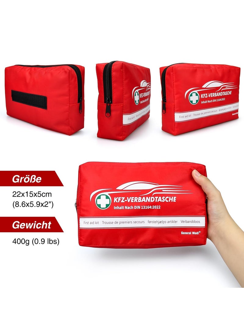 First Aid Kit, DIN 13164, Contains Premium Medical Supplies for Car Travel, Home, Office, Vehicle, Camping, Workplace & Outdoor
