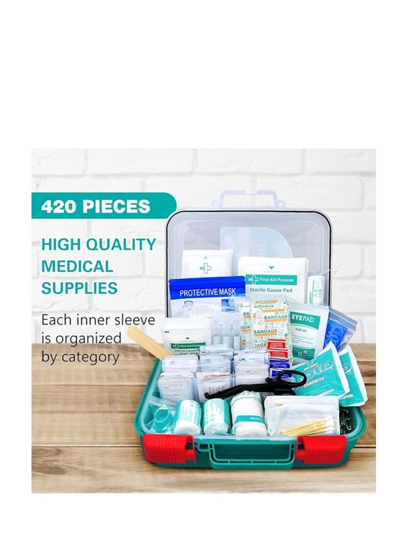 General Medi 420 Pieces Professional First Aid Kit - HardCase First Aid Box - Contains Premium Medical Supplies for Travel, Home, Office, Vehicle, Camping, Workplace & Outdoor