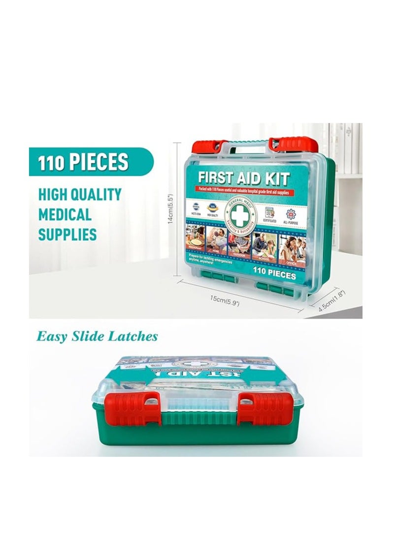 General Medi 110 Pieces Small First Aid Kit - HardCase First Aid Box - Contains Premium Medical Supplies for Travel, Home, Office, Vehicle, Camping, Workplace & Outdoor