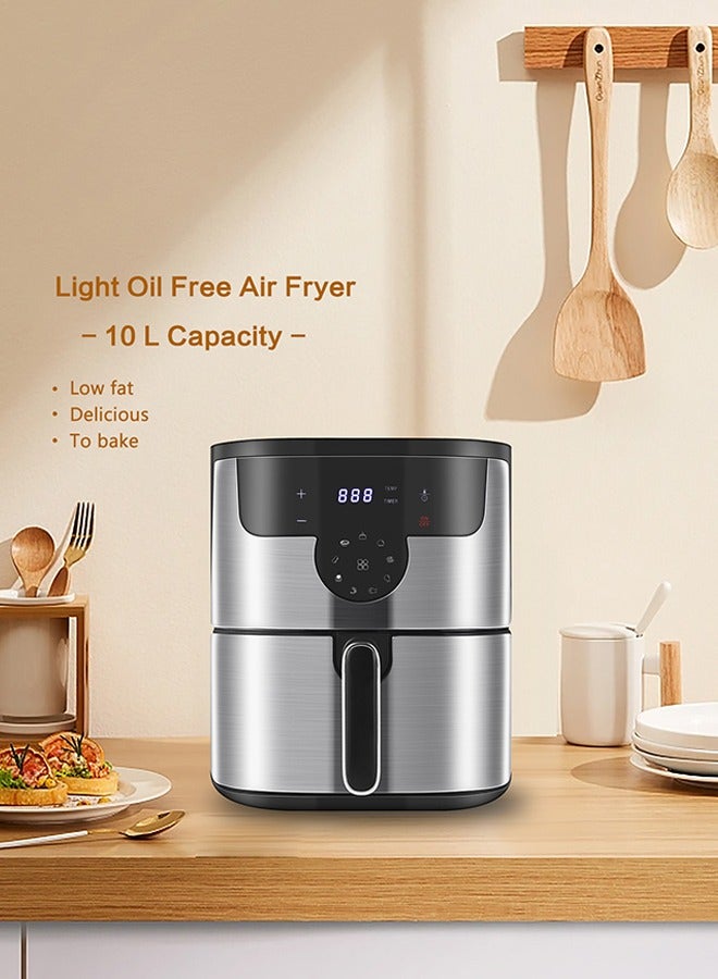 Air Fryer 10L, 9 Presets, One-touch Panel, 360° Turbo Airflow Tech, Stainless Steel LED Touch Display Countertop Air Fryers Nonstick & Dishwasher-Safe Basket,Stainless Steel Air Fryer,Metal Grey