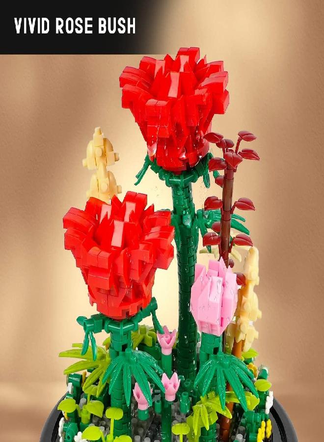 HOGOKIDS Flower Bouquet Building Kit - 596 PCS Bonsai Tree Sets with Cover Botanical Collection Building Blocks | Birthday Mini Bricks Valentines Day Gift for Adult Girlfriend Wife (Red Roses)