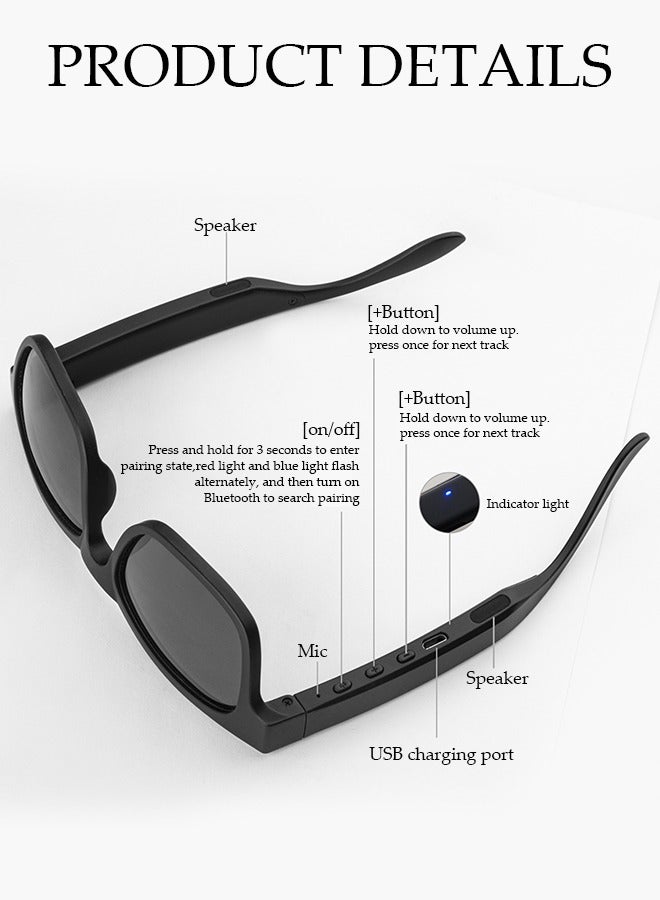 Smart Glasses,Bluetooth Sunglasses Wireless Bluetooth Headset Waterproof Compatible with Smart Phones Easy to Make Phone Calls and Listen to Music Polarized Lenses