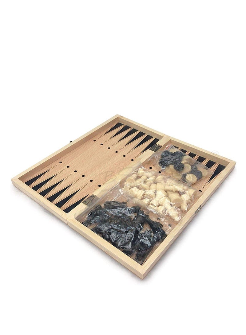 COOLBABY Large Chess, Checkers & Backgammon 3 in 1 Set - Outdoor & Travel Learning Game - Magnetic Chess Board - Wooden Chess Set (Size: 39 x 39 cm)