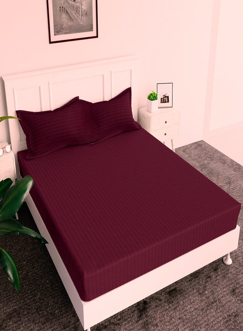 2-Set Fitted Bed Sheets +  Pillow Covers, King/Queen/Double/Single Sizes, Color Maroon