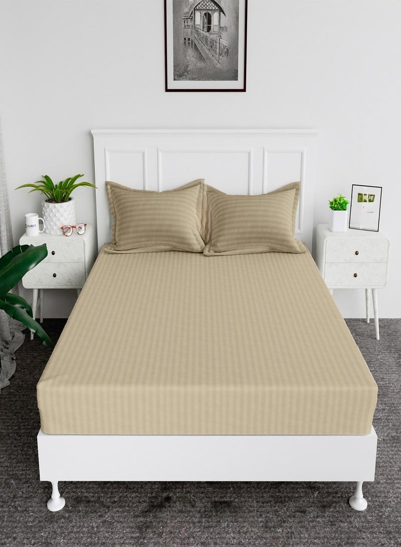 2-Set Fitted Bed Sheets +  Pillow Covers, King/Queen/Double/Single Sizes, Color Beige