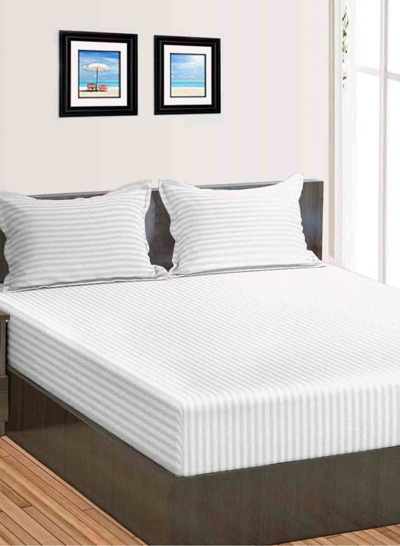 2-Set Fitted Bed Sheets +  Pillow Covers, King/Queen/Double/Single Sizes, Color White