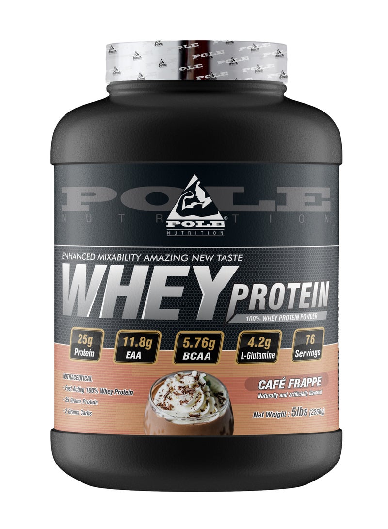 100% Whey Protein, 25 Grams of Protein for Muscle Support and Recovery - Cafe Frappe, 5lbs (76 Servings)