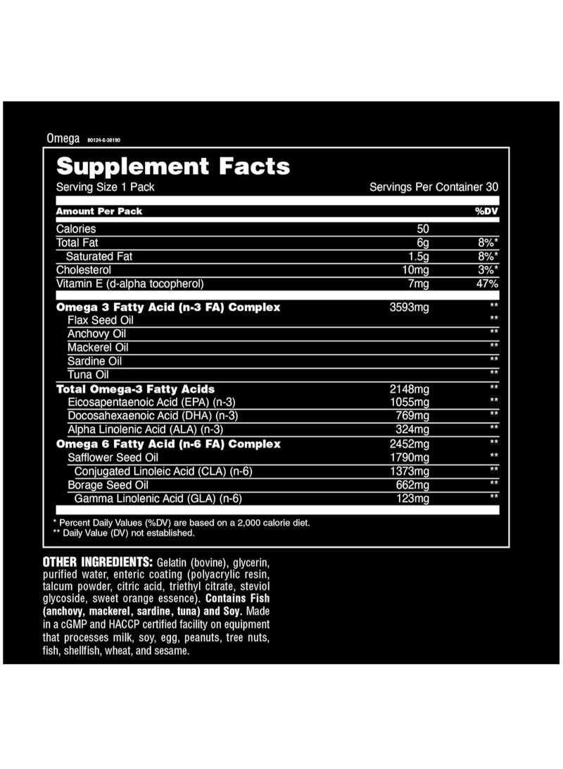 Omega 3, Fish Flaxseed, Salmon Oil, Herring And More, Supports Cardiovascular And Joint Health, Enhances Metabolism, 30 Day Pack