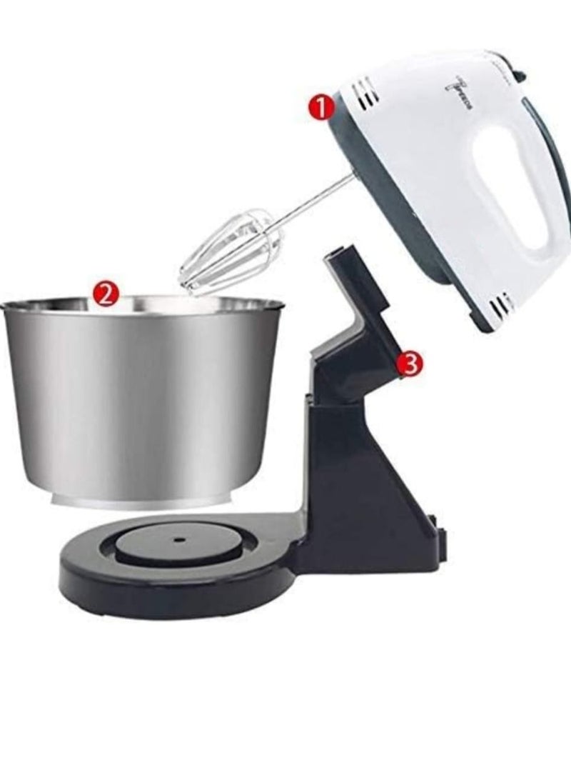 Electric Hand Mixer With Steel Bowl, 7 Speed With Small Blenders Cake Whipping Machine Includes Stainless Steel Beaters & Dough Hooks Whisk Kneaders For Kitchen Baking Cooking