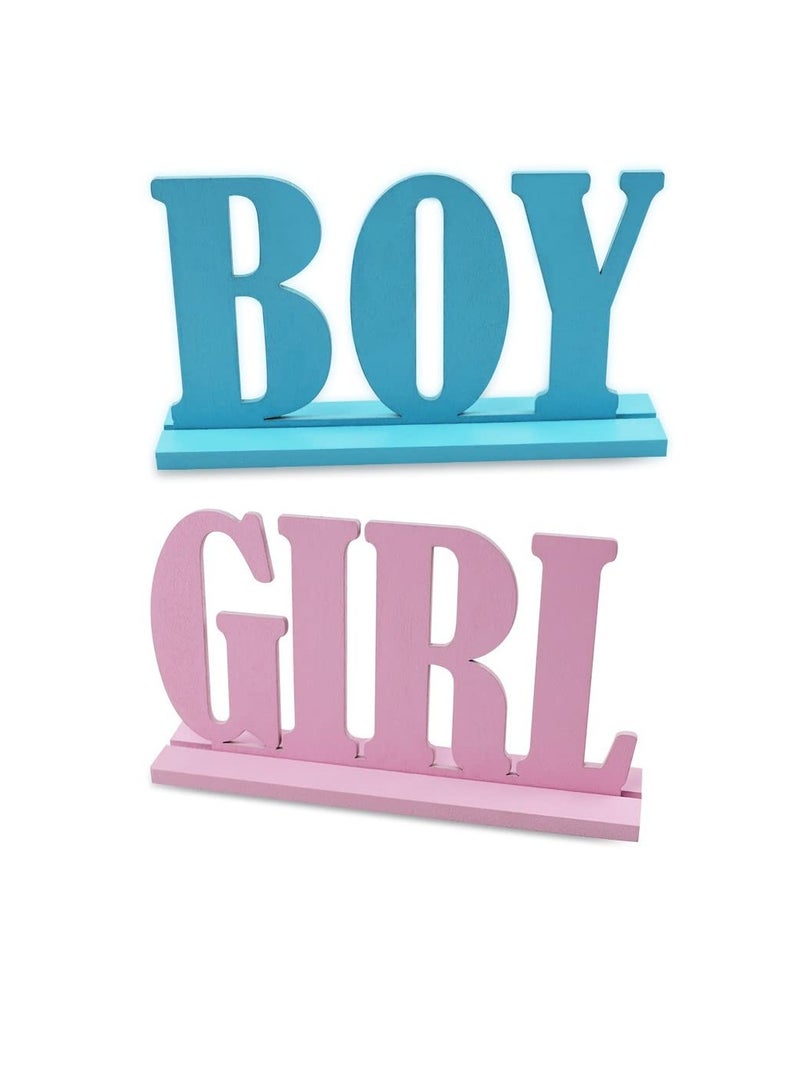 Boy Girl Wooden Table Decorations, Gender Reveal Table Decorations Boy Girl Letter Table Signs with Bases Decorative Centerpieces Signs Wooden Tabletop Decor for Tier Tray School Supplies (1set)