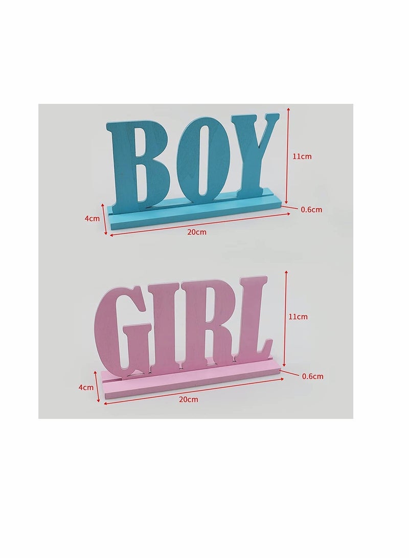 Boy Girl Wooden Table Decorations, Gender Reveal Table Decorations Boy Girl Letter Table Signs with Bases Decorative Centerpieces Signs Wooden Tabletop Decor for Tier Tray School Supplies (1set)