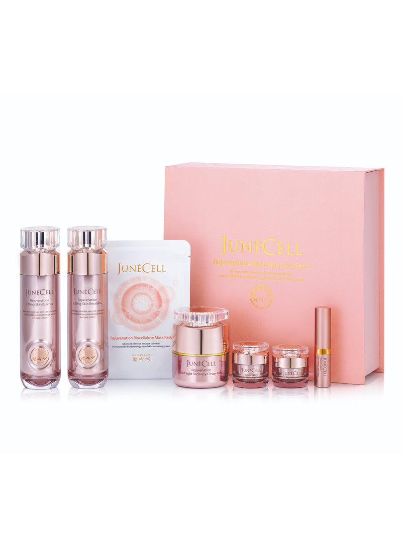 Junecell Rejuvenation Basic Skin care set-3 | Caviar extract | Korean skincare | Total Anti-aging hydrating & soothing pack | Boosting essence | Rejuvenating Serum | Mid-night cream