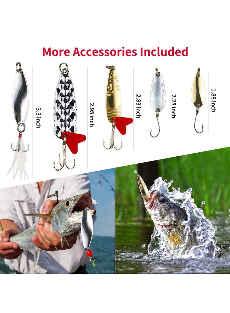 Fishing Accessories KASTWAVE 78 Pcs for Freshwater Bait Tackle Kit for Bass Trout Salmon Fishing Accessories Tackle Box Including Spoon Lures Soft Plastic Worms Crankbait Jigs Fishing Hooks