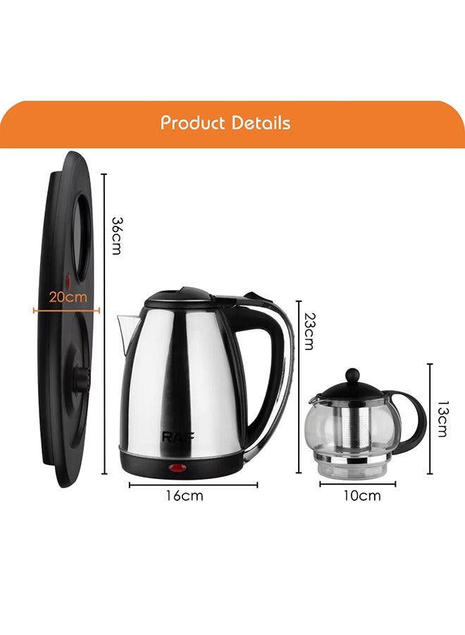 Electric Kettle 2 in 1 Hot Water Boiler 2.2 Liter and 1L Capacity, Warming Function Energy and Keeps the Water, 360° Rotating Base Stainless Steel and Borosilicate Glass Kettle for Coffee Tea Maker