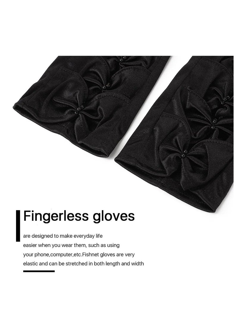 Satin Gloves Long Fingerless Gloves, Women's Long Satin Finger Gloves, Elastic Nightclub Party Gloves, Fingerless Lace Up Gloves, for Women and Girls for Dress Up Party