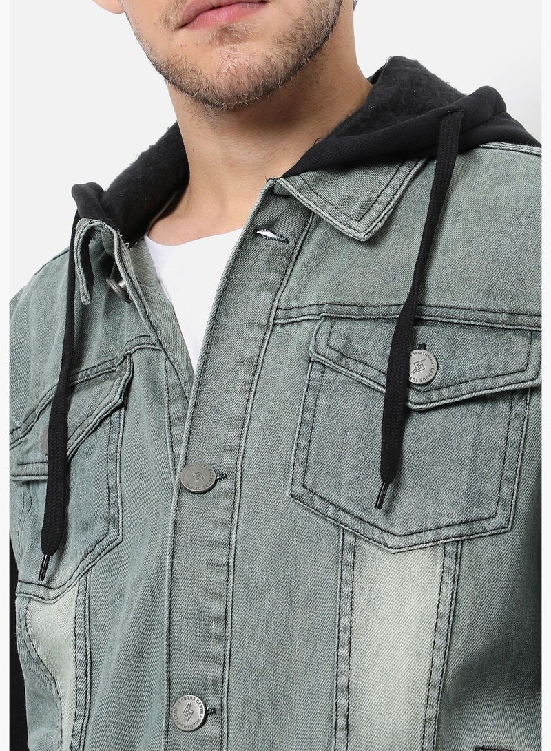 Men's Medium-Washed & Regular Fit Denim Jacket For Winter Wear