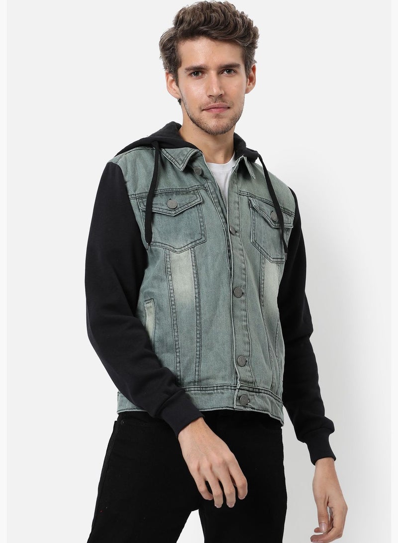 Men's Medium-Washed & Regular Fit Denim Jacket For Winter Wear