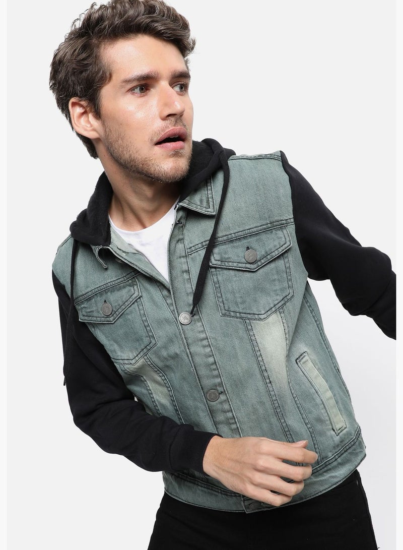 Men's Medium-Washed & Regular Fit Denim Jacket For Winter Wear