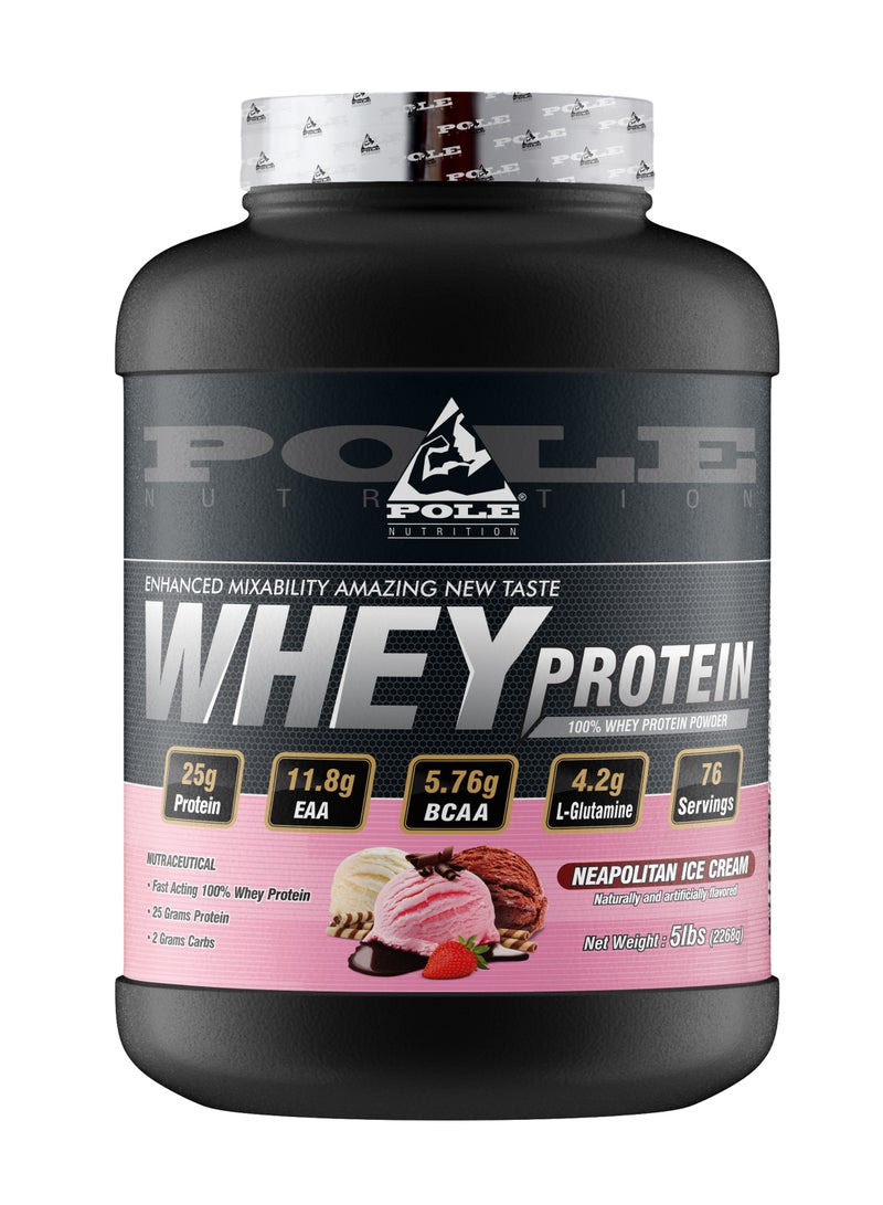 100% Whey Protein, 25 Grams of Protein for Muscle Support and Recovery - Neapolitan Ice Cream, 5lbs (76 Servings)