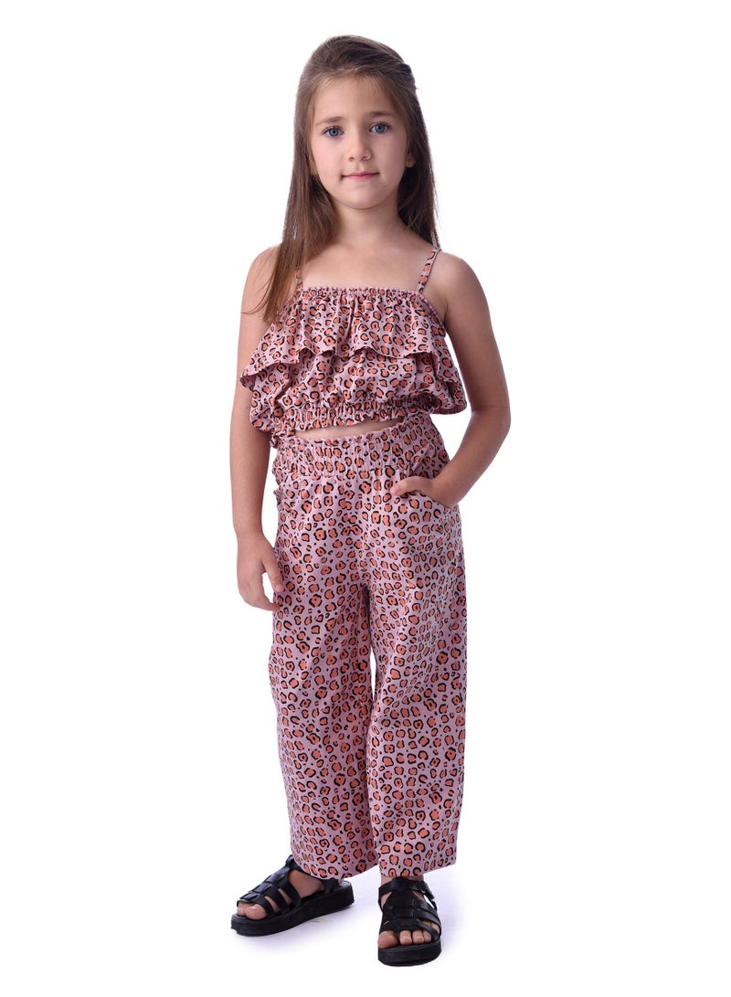 Girls (2-8 Years) Tee and  Straight Fit Pant Set - Pink-Multicolor