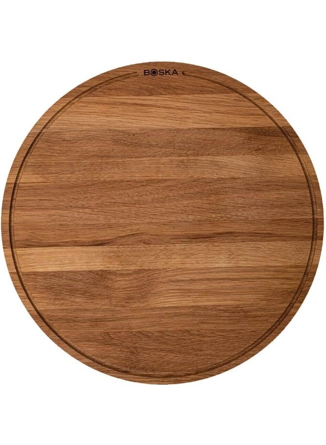 Pizza Board Friends XL/Pizza Plate / Oak Wood / Diameter 40 cm / Pizza Tray Round with Practical Collection Channel / Also for Breakfast, Lunch and Dinner