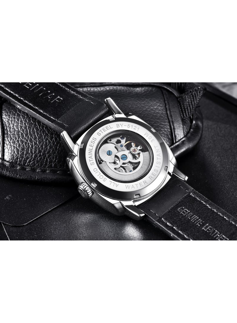 Watches for Men Luxury Leather Luminous Water Resistant Automatic Mechanical Wristwatch 5121