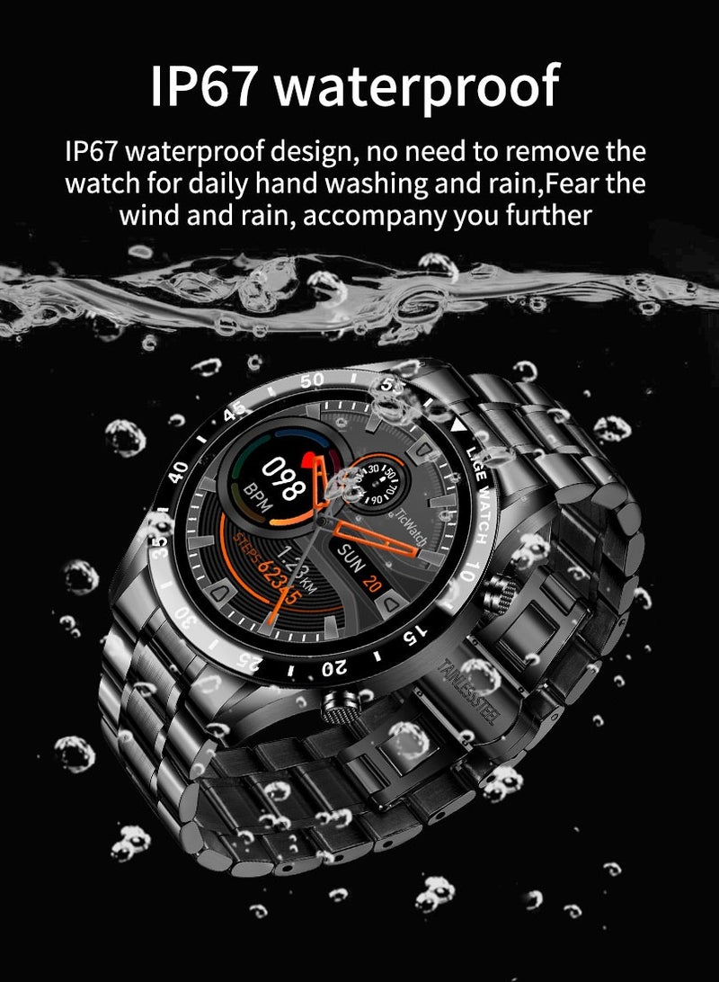 Bluetooth Call Men Smart Watch Full Touch Screen Multi-Function Sports Watches IP67 Waterproof with Silver Steel Strap