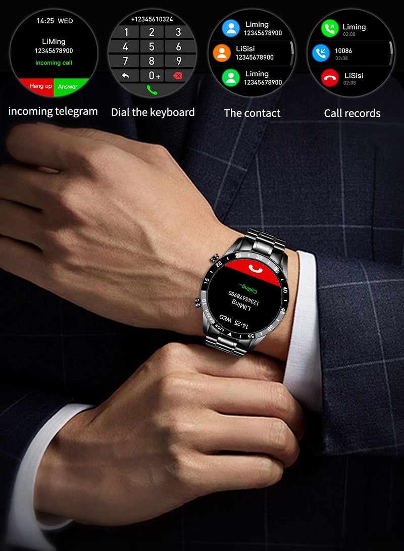 Bluetooth Call Men Smart Watch Full Touch Screen Multi-Function Sports Watches IP67 Waterproof with Silver Steel Strap