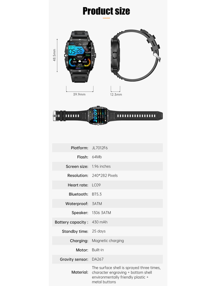 Smart Watch For Men 1.96 inch HD Screen 430mAh Large Battery 100+ Sports Modes Smartwatch IP67 Waterproof
