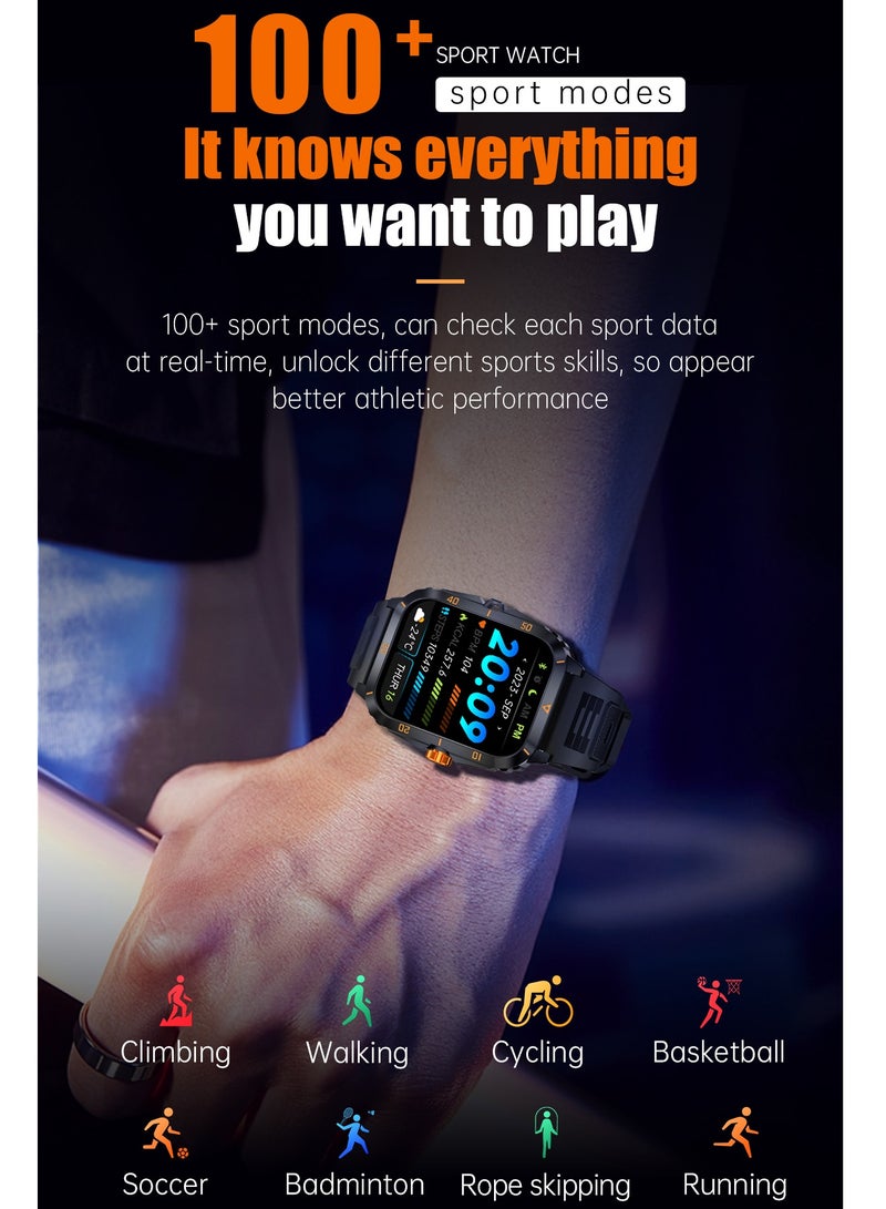 Smart Watch For Men 1.96 inch HD Screen 430mAh Large Battery 100+ Sports Modes Smartwatch IP67 Waterproof