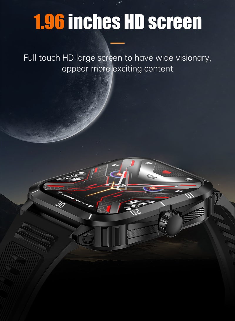 Smart Watch For Men 1.96 inch HD Screen 430mAh Large Battery 100+ Sports Modes Smartwatch IP67 Waterproof