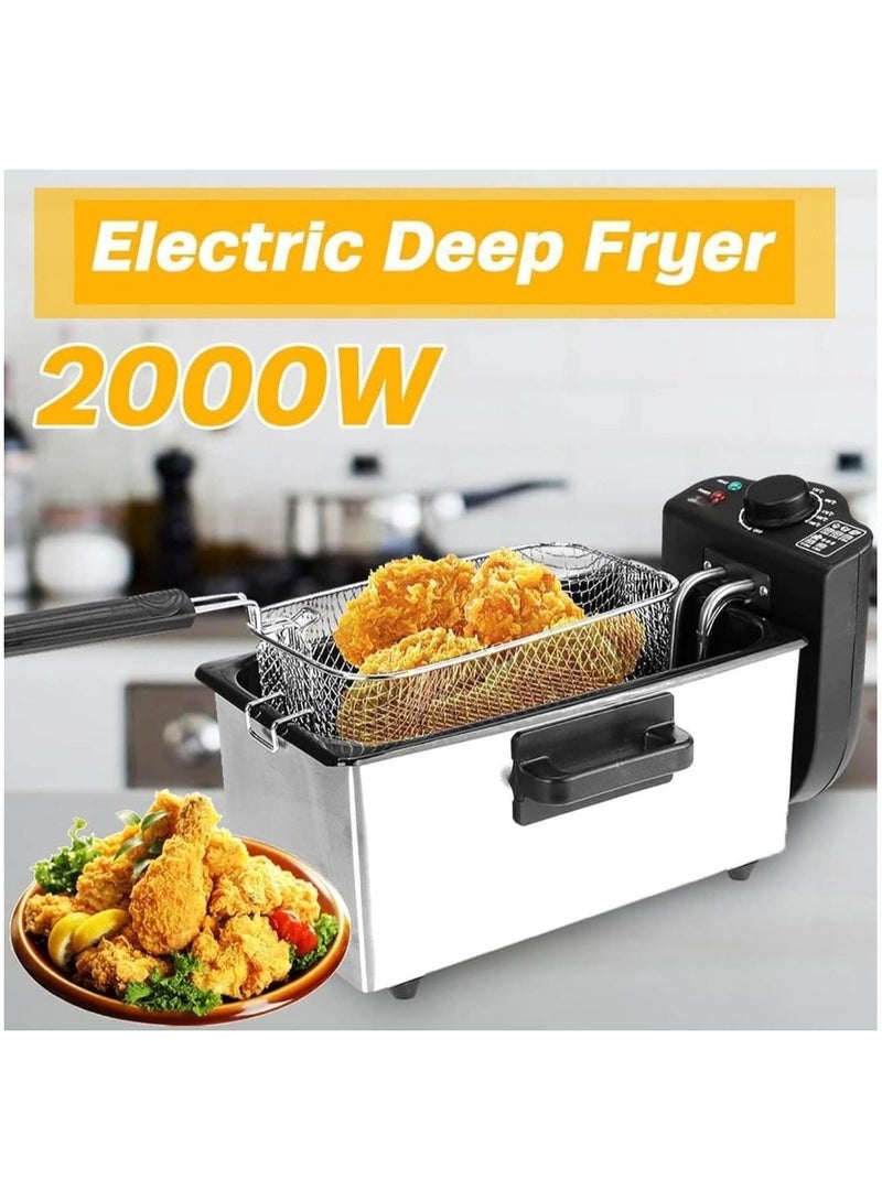 Deep Fryer with 5 Temperature Control, 3L Capacity, Stainless Steel Electric Fryer for Home Cooking, Adjustable Thermostat, and Detachable Basket