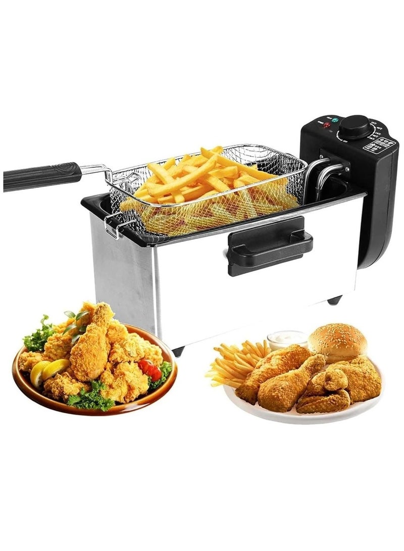 Deep Fryer with 5 Temperature Control, 3L Capacity, Stainless Steel Electric Fryer for Home Cooking, Adjustable Thermostat, and Detachable Basket