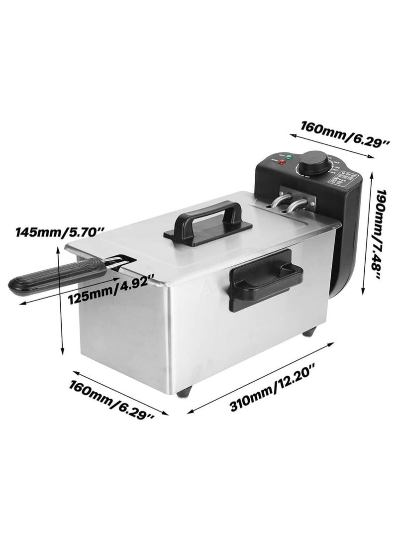 Deep Fryer with 5 Temperature Control, 3L Capacity, Stainless Steel Electric Fryer for Home Cooking, Adjustable Thermostat, and Detachable Basket