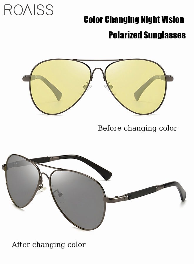 Polarized Aviator Sunglasses UV400 Protection Sun Glasses with Metal Frame Color Changing Night Driving Glasses Suitable for Driving Fishing Golfing Travelling