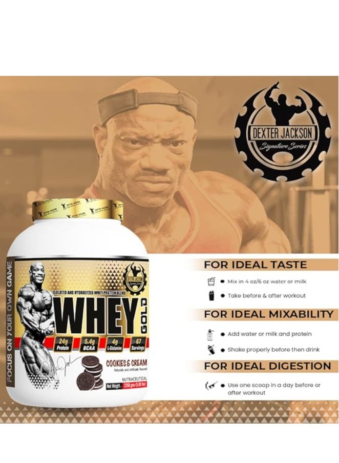 Dexter Jackson Gold Series 100% Whey Protein Powder Whey Gold - Cookies & Cream, 2268g (5 Lbs), 67 Servings