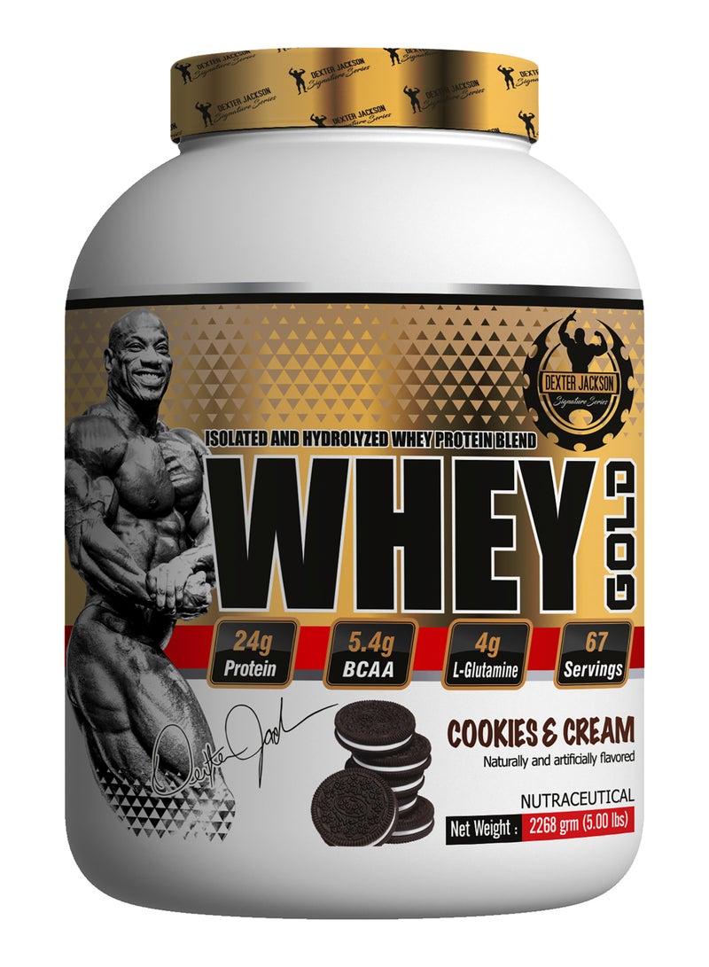 Dexter Jackson Gold Series 100% Whey Protein Powder Whey Gold - Cookies & Cream, 2268g (5 Lbs), 67 Servings